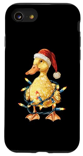 Hülle für iPhone SE (2020) / 7 / 8 Niedliche Ente Weihnachtsmann Weihnachtsbeleuchtung Weihnachtsbauernhof von Funny Farm Duck Santa Christmas Lights Pajama