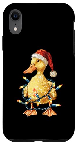 Hülle für iPhone XR Niedliche Ente Weihnachtsmann Weihnachtsbeleuchtung Weihnachtsbauernhof von Funny Farm Duck Santa Christmas Lights Pajama