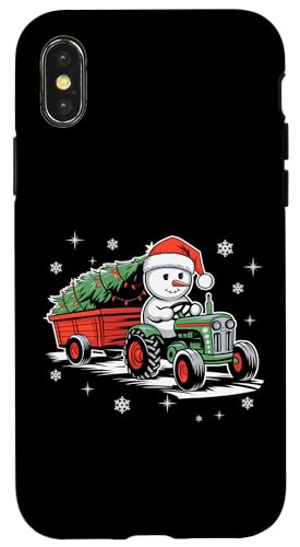 Hülle für iPhone X/XS Weihnachtsmannmütze, Schneemann, Bauernhof, Traktor, Weihnachtsbeleuchtung von Funny Farm Tractor Christmas For Boys And Girls