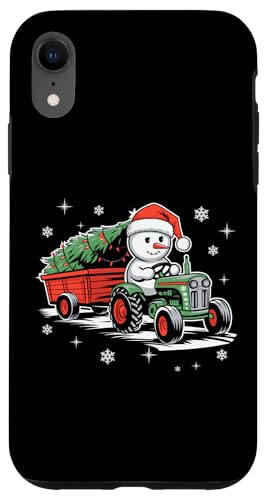 Hülle für iPhone XR Weihnachtsmannmütze, Schneemann, Bauernhof, Traktor, Weihnachtsbeleuchtung von Funny Farm Tractor Christmas For Boys And Girls