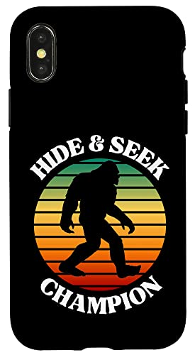 Hülle für iPhone X/XS Bigfoot Silhouette Vintage-Sonnenuntergang - Hide & Seek Champion von Funny Father Fashions