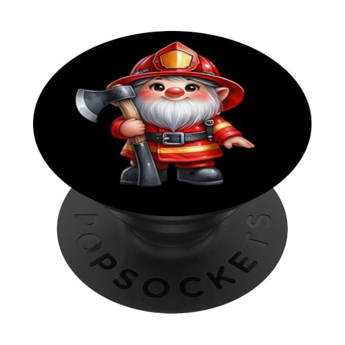 Fireman Gnome With Fire Fighting Axe For Kids Firefighter PopSockets Klebender PopGrip von Funny Fireman Gifts For Firefighters Gnome Lovers