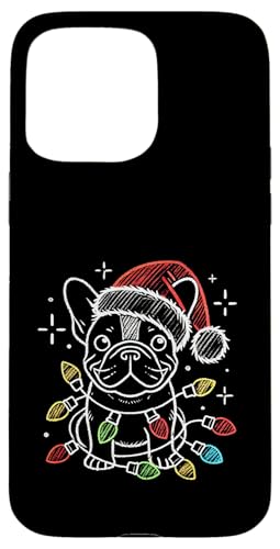 Hülle für iPhone 15 Pro Max Weihnachtsmannmütze Französische Bulldogge Weihnachtsbeleuchtung Hund Mama Papa von Funny French Bulldog Christmas Dogs Lovers