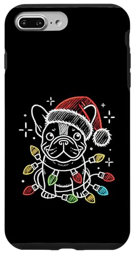 Hülle für iPhone 7 Plus/8 Plus Weihnachtsmannmütze Französische Bulldogge Weihnachtsbeleuchtung Hund Mama Papa von Funny French Bulldog Christmas Dogs Lovers