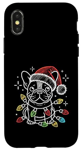 Hülle für iPhone X/XS Weihnachtsmannmütze Französische Bulldogge Weihnachtsbeleuchtung Hund Mama Papa von Funny French Bulldog Christmas Dogs Lovers