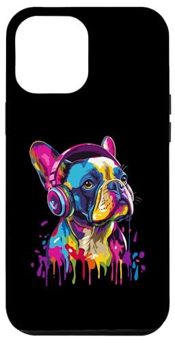 Hülle für iPhone 12 Pro Max Französische Bulldogge Liebhaber Kopfhörer Pop Art Lustige Französische Bulldogge von Funny French Bulldog Lovers Designs