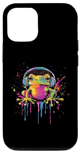 Hülle für iPhone 12/12 Pro Froschliebhaber Pop Art trägt Kopfhörer lustiger Frosch von Funny Frog Lovers Designs