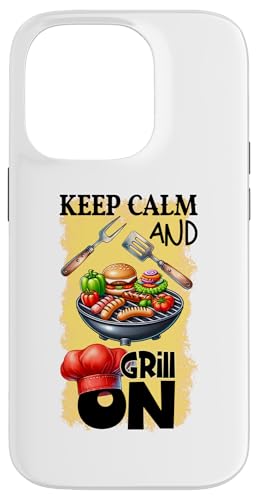 Hülle für iPhone 14 Pro Keep Calm and Grill On BBQ Grillen, lustiger Grill Humor von Funny Fun Gift Ideas