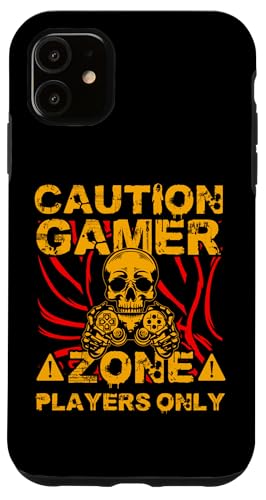 Hülle für iPhone 11 Caution Gamer Zone Players only Funny Gamer Skelett Humor von Funny Gamer Retro Console Humor Tee