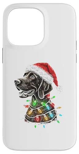 Hülle für iPhone 14 Pro Max Weihnachtsmannmütze Deutsch Kurzhaar Weihnachtsbeleuchtung Hund Mama Papa von Funny German Shorthaired Pointer Christmas Lovers