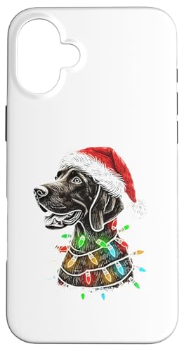 Hülle für iPhone 16 Plus Weihnachtsmannmütze Deutsch Kurzhaar Weihnachtsbeleuchtung Hund Mama Papa von Funny German Shorthaired Pointer Christmas Lovers