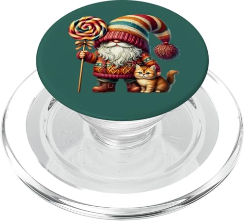 Cat Grandpa Christmas Gnome With Cat Lollipop For Cat Mom PopSockets PopGrip für MagSafe von Funny Gnome Cat Lover Gifts For Women Men And Kids