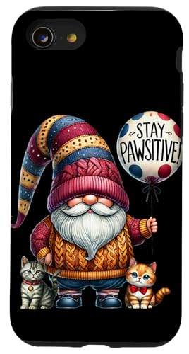 Hülle für iPhone SE (2020) / 7 / 8 Cat Dad Gnome With Stay Positive Balloon For Cat Grandpa von Funny Gnome Cat Lover Gifts For Women Men And Kids