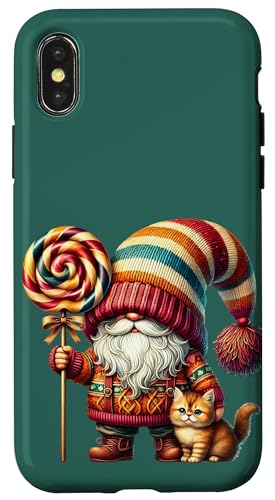 Hülle für iPhone X/XS Cat Grandpa Christmas Gnome With Cat Lollipop For Cat Mom von Funny Gnome Cat Lover Gifts For Women Men And Kids