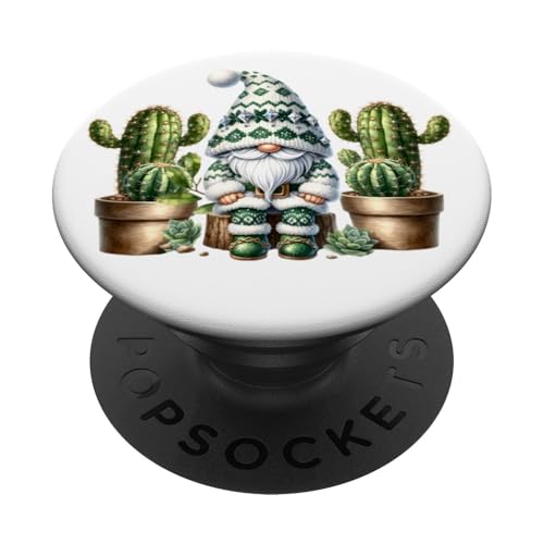 Cute Winter Gnome Cactus For Introverts With Succulent Plant PopSockets Klebender PopGrip von Funny Gnome Stuff Cactus Gifts For Cactus Lovers