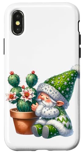 Hülle für iPhone X/XS Cute Cactus Themed Gnome Love Hugging Succulent Plants von Funny Gnome Stuff Cactus Gifts For Cactus Lovers