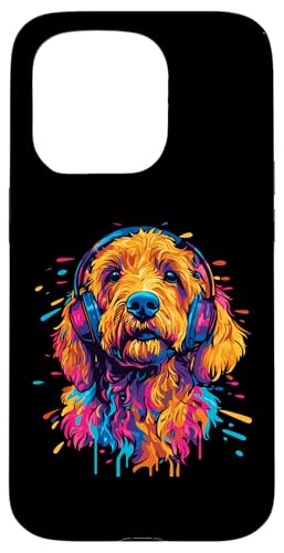 Hülle für iPhone 15 Pro Pop Art Goldendoodle Lover Kopfhörer Funny Goldendoodle von Funny Goldendoodle Lovers Designs