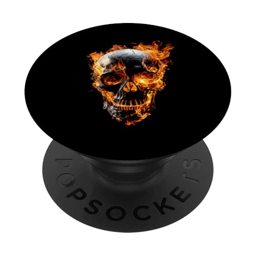 Totenkopf Flammen Grafik Motorrad Biker Fahrer Geschenkidee PopSockets Klebender PopGrip von Funny Graphic Tees For Women and Men