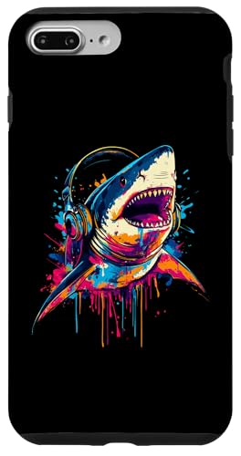 Hülle für iPhone 7 Plus/8 Plus Great White Shark Lovers Pop Art Kopfhörer Funny Shark von Funny Great White Shark Lovers Designs