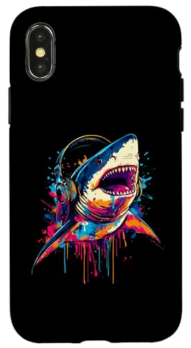 Hülle für iPhone X/XS Great White Shark Lovers Pop Art Kopfhörer Funny Shark von Funny Great White Shark Lovers Designs