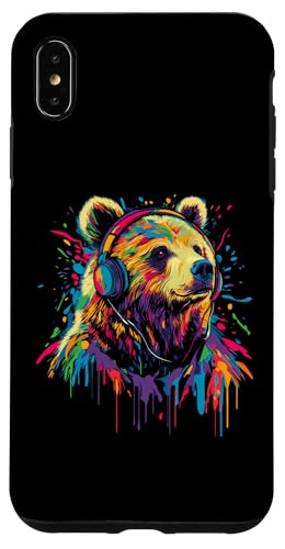 Hülle für iPhone XS Max Grizzly Bear Pop Art trägt Kopfhörer Lustiger Grizzlybär von Funny Grizzly Bear Lovers Designs