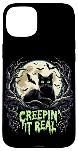 Hülle für iPhone 15 Plus Creepin It Echter Halloween-Mondkatzenliebhaber, schwarz von Funny Halloween Costume Boys Girls Men Women Tees