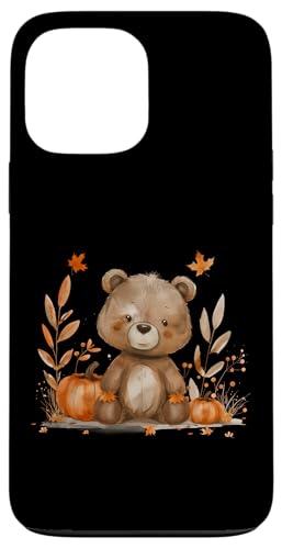 Hülle für iPhone 13 Pro Max Halloween-Kostüm süßer Bär Herbstlaub Kürbis von Funny Halloween Costume Party Art