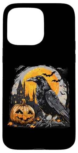 Hülle für iPhone 15 Pro Max Halloween Rabe Kürbis Spukschloss Fledermäuse Mond Hexerei von Funny Halloween Costume Party Art