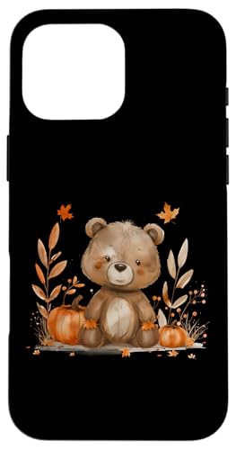 Hülle für iPhone 16 Pro Max Halloween-Kostüm süßer Bär Herbstlaub Kürbis von Funny Halloween Costume Party Art