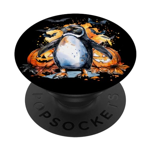 Pinguin Halloween Hexe Gruselige Kürbis Fledermäuse Gruselige Hexerei PopSockets Klebender PopGrip von Funny Halloween Costume Party Art