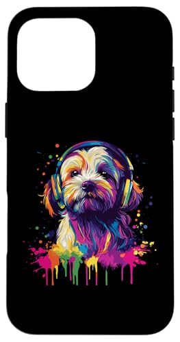 Hülle für iPhone 16 Pro Max Havaneser Lover Pop Art trägt Kopfhörer Lustig Havaneser von Funny Havanese Dog Lovers Designs