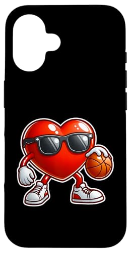 Hülle für iPhone 16 Lustiges Herz spielt Basketball Valentinstag Junge Mädchen Kind von Funny Heart Playing Ball Sports Valentines Day