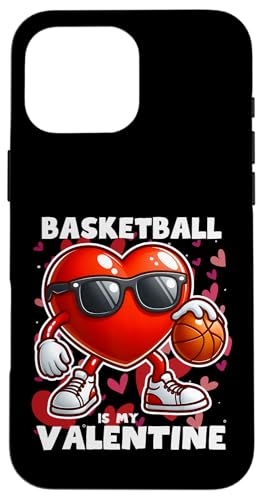 Hülle für iPhone 16 Pro Max Lustiges Herz spielt Basketball Valentinstag Junge Mädchen Kind von Funny Heart Playing Ball Sports Valentines Day