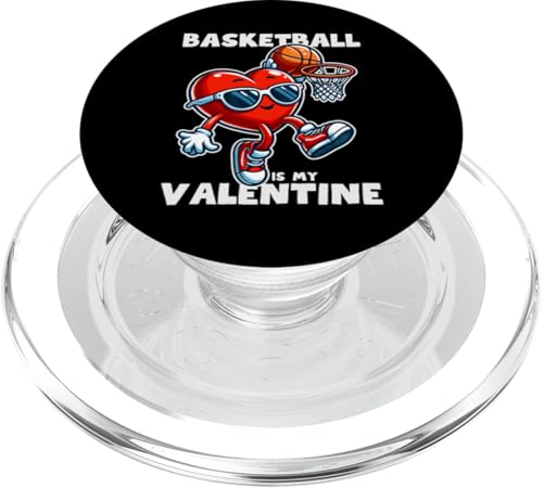 Lustiges Herz spielt Basketball Valentinstag Junge Mädchen Kind PopSockets PopGrip für MagSafe von Funny Heart Playing Ball Sports Valentines Day