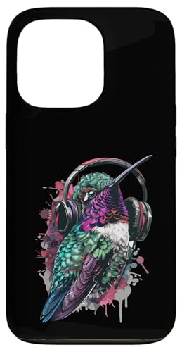 Hülle für iPhone 13 Pro Kolibri-Kopfhörer von Funny Hummingbird Headphones Design