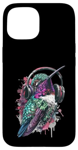 Hülle für iPhone 15 Kolibri-Kopfhörer von Funny Hummingbird Headphones Design