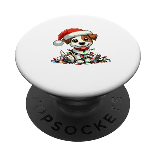 Jack Russell Terrier Weihnachtsbeleuchtung Hund Funny Xmas PopSockets Klebender PopGrip von Funny Jack Russell Terrier Gifts