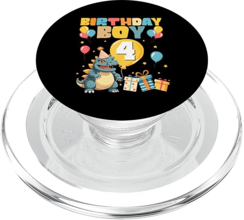 Geburtstag Junge 4 Jahre alt 4th Bday Monster Kaiju Bday Kids PopSockets PopGrip für MagSafe von Funny Japanese Monster Kaiju Birthday Party Gifts