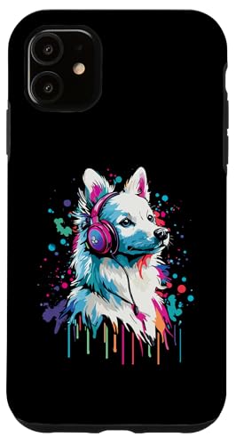 Hülle für iPhone 11 Japanischer Spitz-Liebhaber trägt Kopfhörer Lustiger japanischer Spitz von Funny Japanese Spitz Dog Lovers Designs