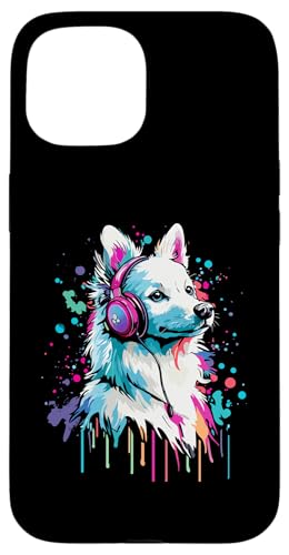 Hülle für iPhone 15 Japanischer Spitz-Liebhaber trägt Kopfhörer Lustiger japanischer Spitz von Funny Japanese Spitz Dog Lovers Designs