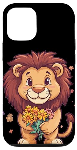 Löwe trägt ein Lächeln und umgeben von Blumen Hülle für iPhone 12/12 Pro von Funny Lion with Flowers