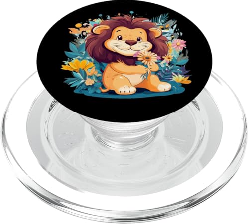 Löwe umarmt die Natur mit Blumen für einen lustigen Look PopSockets PopGrip für MagSafe von Funny Lion with Flowers