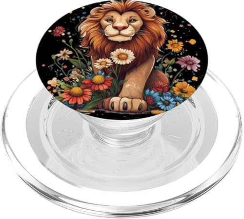 Löwe und Blumen für ein lustiges Blumenkostüm PopSockets PopGrip für MagSafe von Funny Lion with Flowers