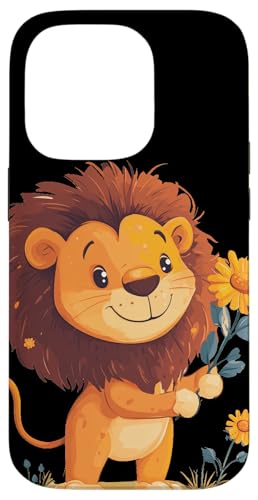 Lustiger Blumenlook mit einem Happy Lion's Smile Outfit Hülle für iPhone 14 Pro von Funny Lion with Flowers