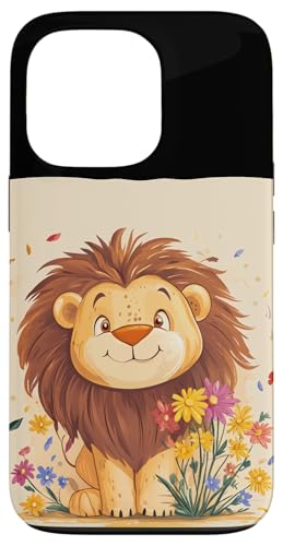 Lustiger Löwe und Blumen für ein farbenfrohes Abenteuer Hülle für iPhone 13 Pro von Funny Lion with Flowers