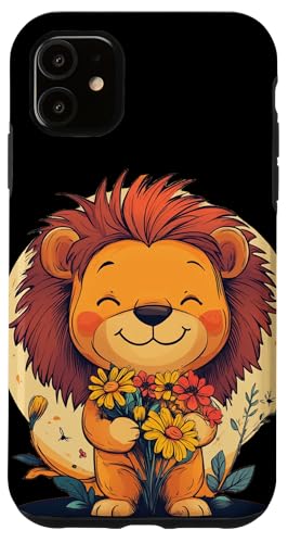 Schöner Blumen-Power-Löwe für einen Hauch von Laune Hülle für iPhone 11 von Funny Lion with Flowers