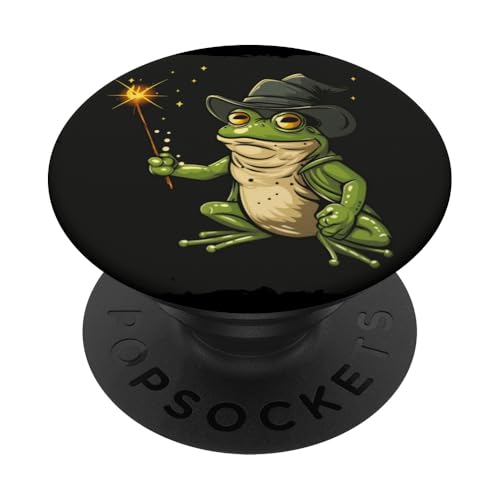 Zaubererfrosch mit lustigem magischem Hut und Zauberstab in der Hand PopSockets mit austauschbarem PopGrip von Funny Magic Frog Outfit