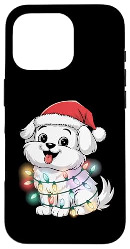 Hülle für iPhone 16 Pro Maltesische Weihnachtsbeleuchtung Xmas Dogs Design für Männer Frauen Kinder von Funny Maltese Owner Christmas Costume Gifts