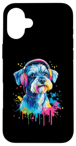 Hülle für iPhone 16 Plus Mini Schnauzer Liebhaber trägt Kopfhörer Lustiger Mini Schnauzer von Funny Mini Schnauzer Dog Lovers Designs