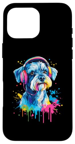 Hülle für iPhone 16 Pro Max Mini Schnauzer Liebhaber trägt Kopfhörer Lustiger Mini Schnauzer von Funny Mini Schnauzer Dog Lovers Designs